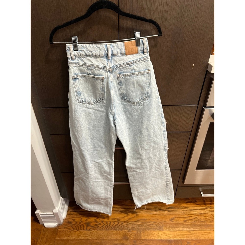 Zara distressed wide-leg jeans knee rips raw hem‎ women's 2 - Picture 3 of 3